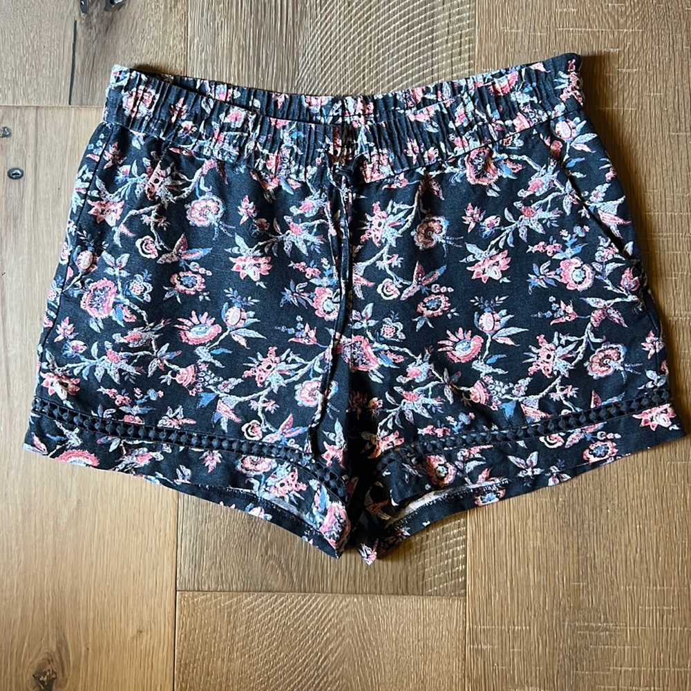 LOFT Women’s Size S Elastic Waist with Drawstring Floral Linen Blend Shorts